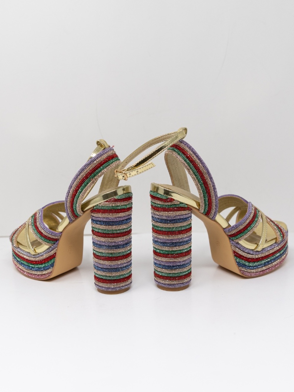 NEW Azalea Wang Kinslee Multi Diamond Rhinestone Rope Platform Heels Sandals 6.5 - Picture 3 of 4